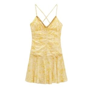 Zara yellow paisley drop waist dress